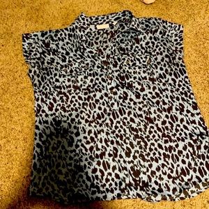 Blue and black animal print bitten up top